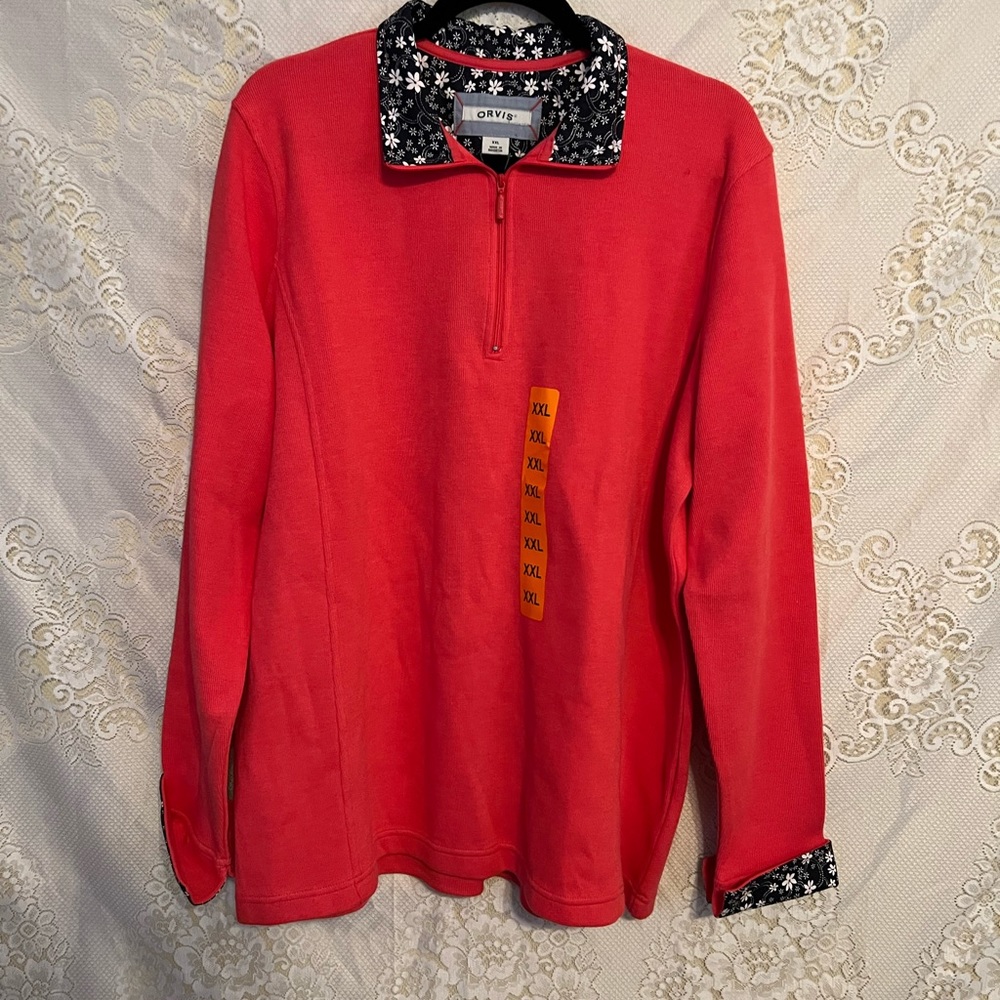 NWT Orvis XXL Fit Coral & Navy Pullover